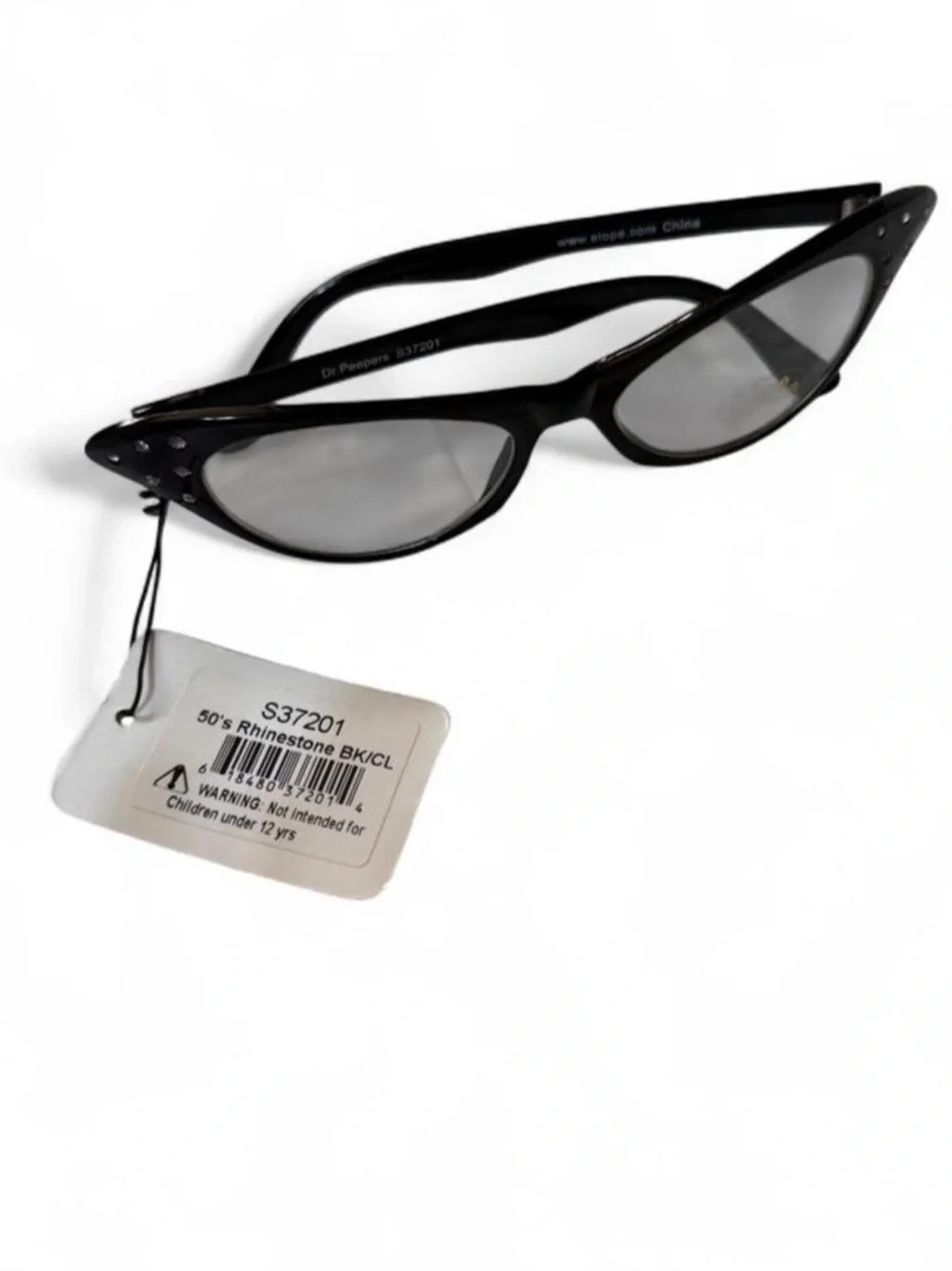 Dr Peepers 50s Black Cat Eye Rhinestone Glasses NWT Clear - No Prescription